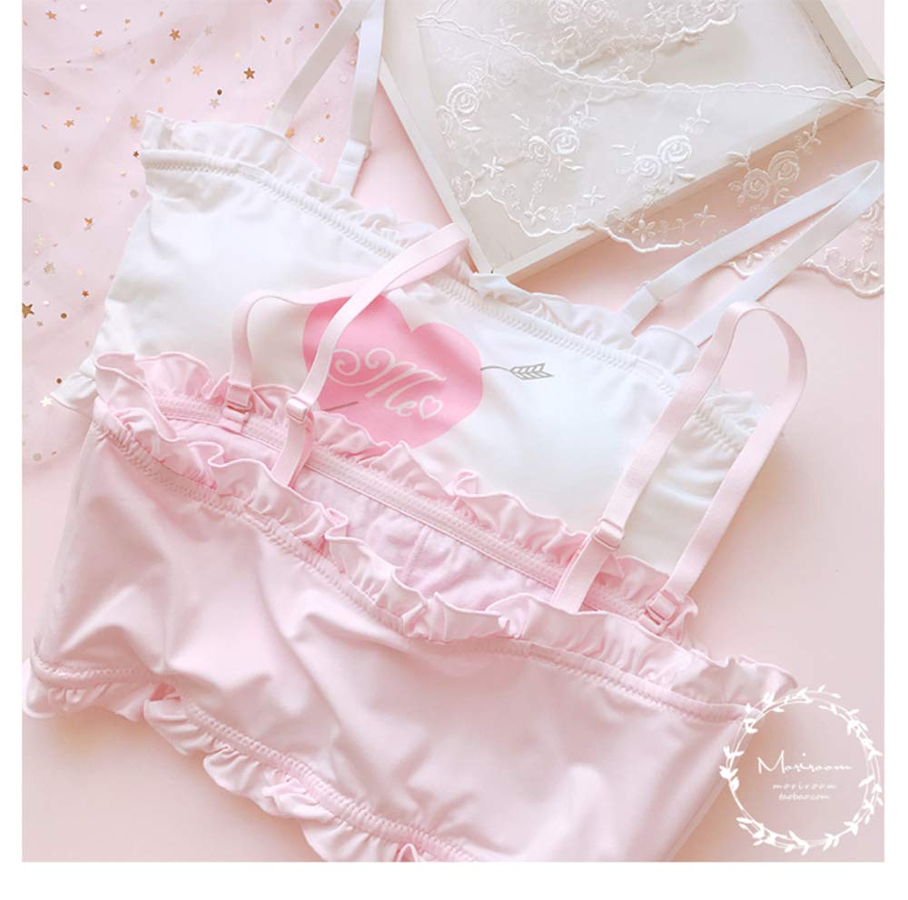 YOMORIO Girls Cute Bra and Panty Set Lolita Anime Cosplay Lingerie Kawaii Japanese Underwear (White)