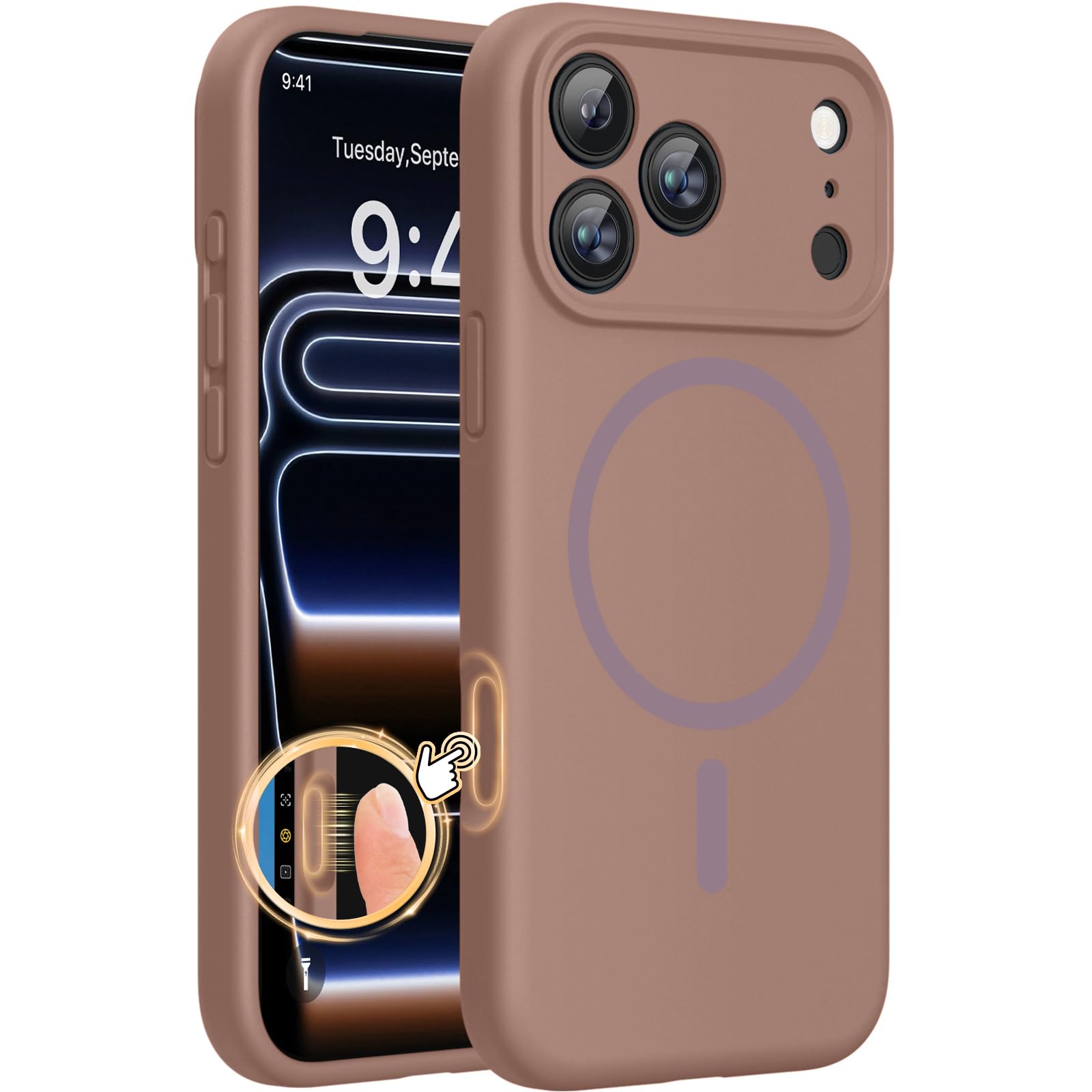 Photo 1 of Miracase Magnetic for iPhone 17 Pro Case, Compatible with MagSafe, Integrated Silicone Camera Control Cover, 3.0mm Thicken Shockproof Drop Protection Phone Case for 17 Pro,Chocolate