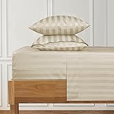 URBANHUT 1000 Thread Count 100% Cotton Damask King Size Sheets, Long Staple 4 Piece Striped Bedsheet, Luxury Hotel Sateen Weave - Soft & Breathable, Better Than Egyptian, 16" Deep Pocket - Ivory
