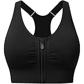Zip Front Sports Bras for Women Adjustable Racerback Medium Support Bras Padded Post-Surgery Bras Seamless Yoga Athletic Bra