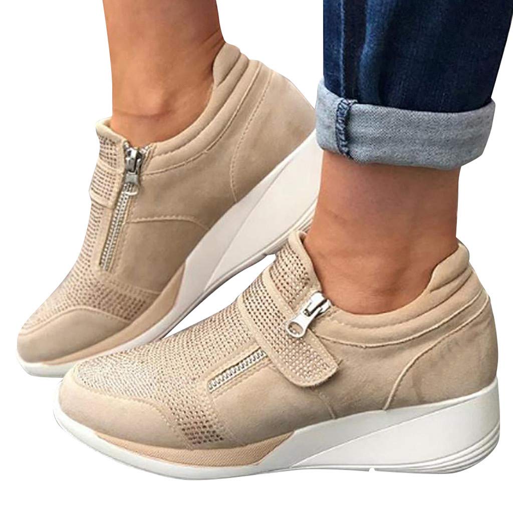 Zipper Wedge Shoes for Women, Women's Wedge Sneakers Height Increasing Casual Shoes, Fashion＆Comfort