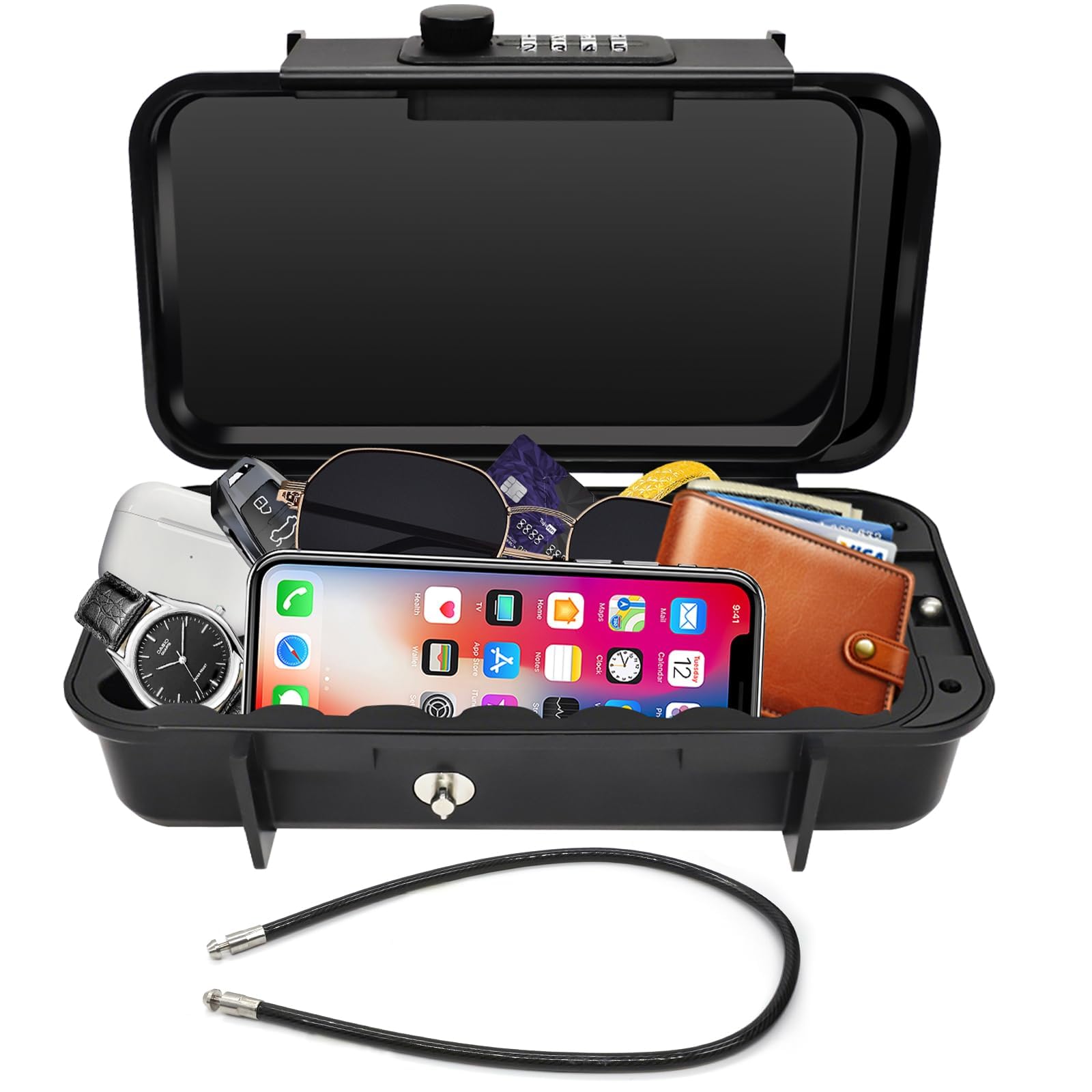 Photo 1 of Eikovia Beach Lock Box,Travel Safe Lock Box with Removable Chain,Locking Boxes with Code,Portable Lockbox for Travel Safe,Personal Items,Beach,Gym,Hotel,Dorm,Black