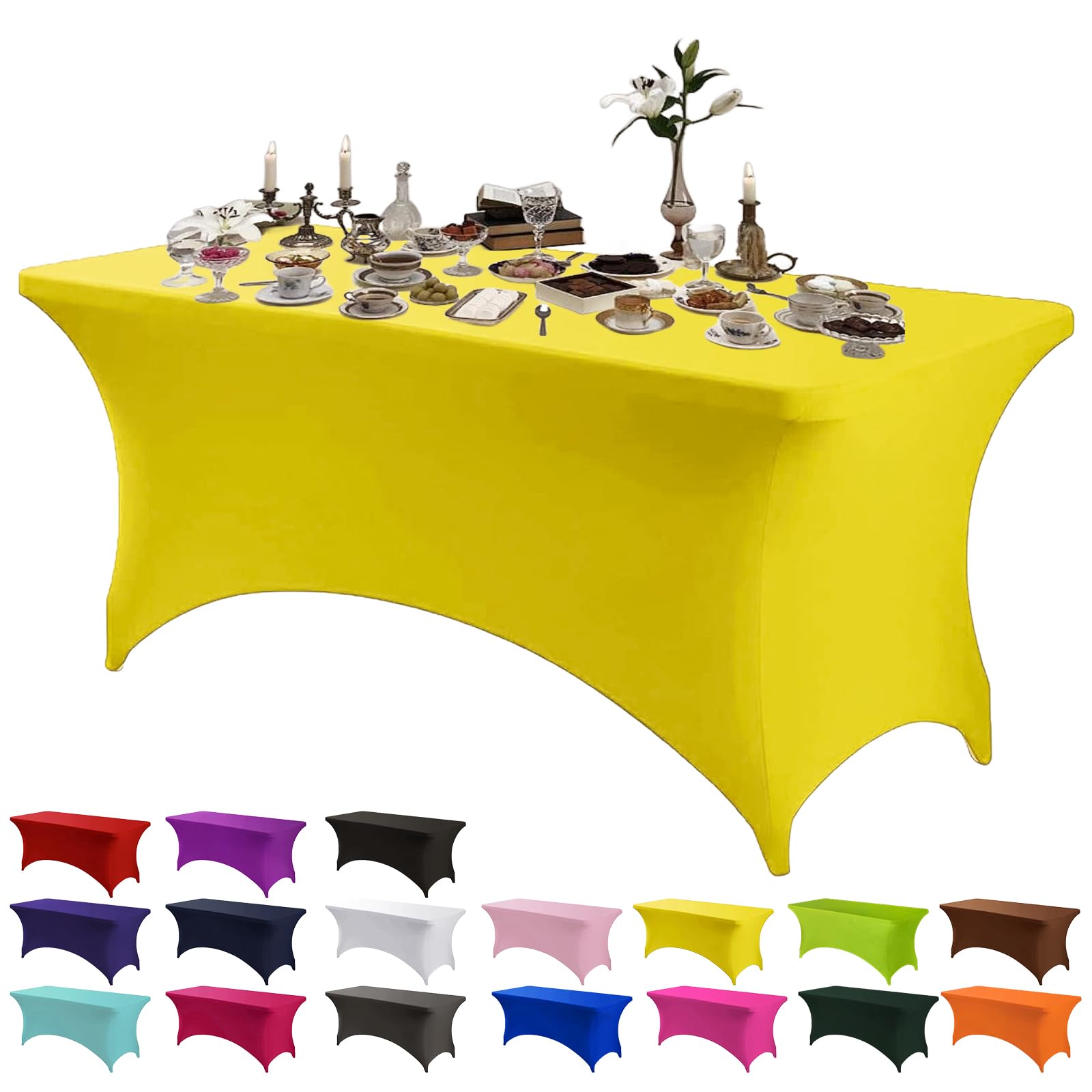 Aisszhao Yellow Stretchable Tablecloths,4ft Spandex Fitted Tablecover Washable Stretch Table Cover for Rectangle Tables,Universal Patio Elastic Wedding Banquet Holiday Party