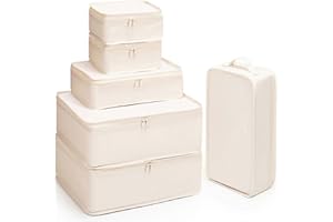 Mossio 6 Set Packing Cubes with Shoe Bag - Lightweight Travel Luggage Suitcase Organizers