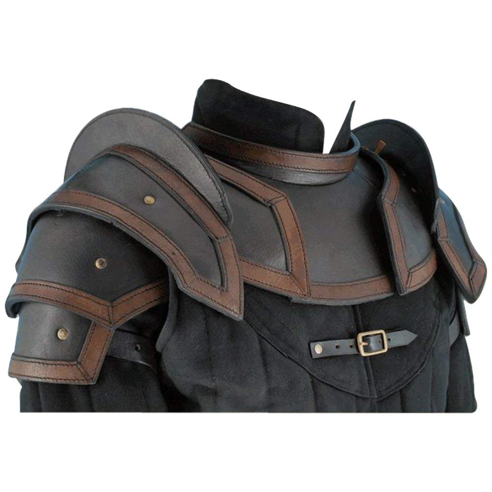 NauticalMart Armor Leather Shoulder Armor Pauldrons Neck Guard Gorget (Black, Large)