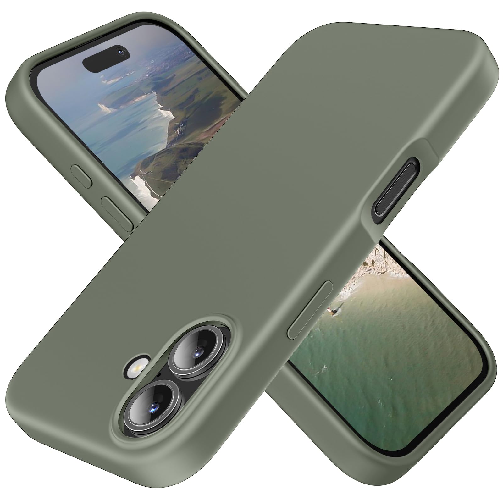 TAXXOE Silicone Case Compatible with iPhone 16 Case Soft Ultra Slim Protective Shockproof Liquid Silicone Phone Case,Anti-Scratch Microfiber Lining, 6.1" Copper Green