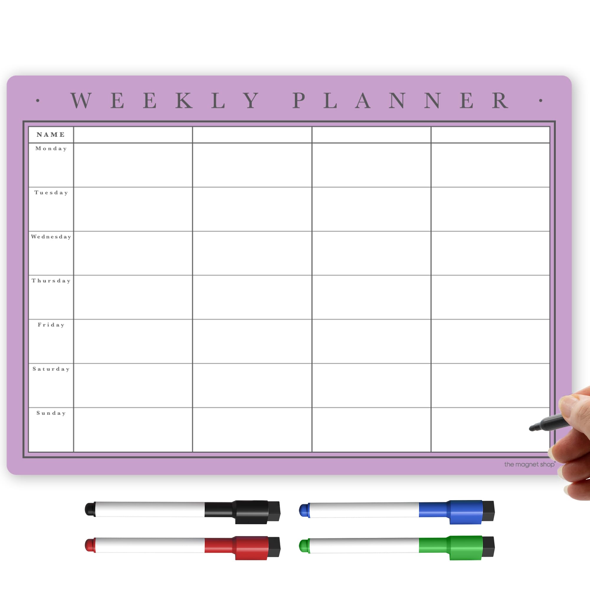 TMS Magnetic Weekly Planner and Organiser A3 | Fully Customisable Whiteboard for Family or Business Tasks and Meal Planning | with 4 Free Magnetic Dry Wipe Pen (Aubergine, A3)