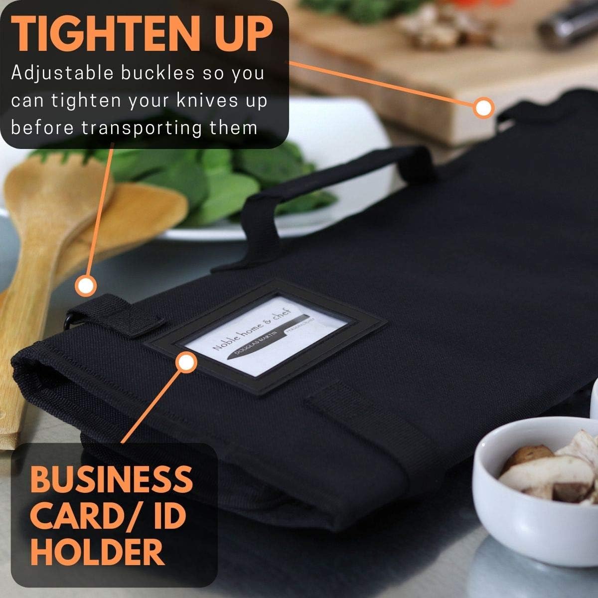 Chef Knife Bag (8+ Slots) is Padded and Holds 8 Knives PLUS Your Meat Cleaver, Knife Steel, 4 Utensils, and a Zipped Pouch for Tools! Durable Knife Carrier also Includes a Name Card Holder. (Bag Only): Kitchen & Dining