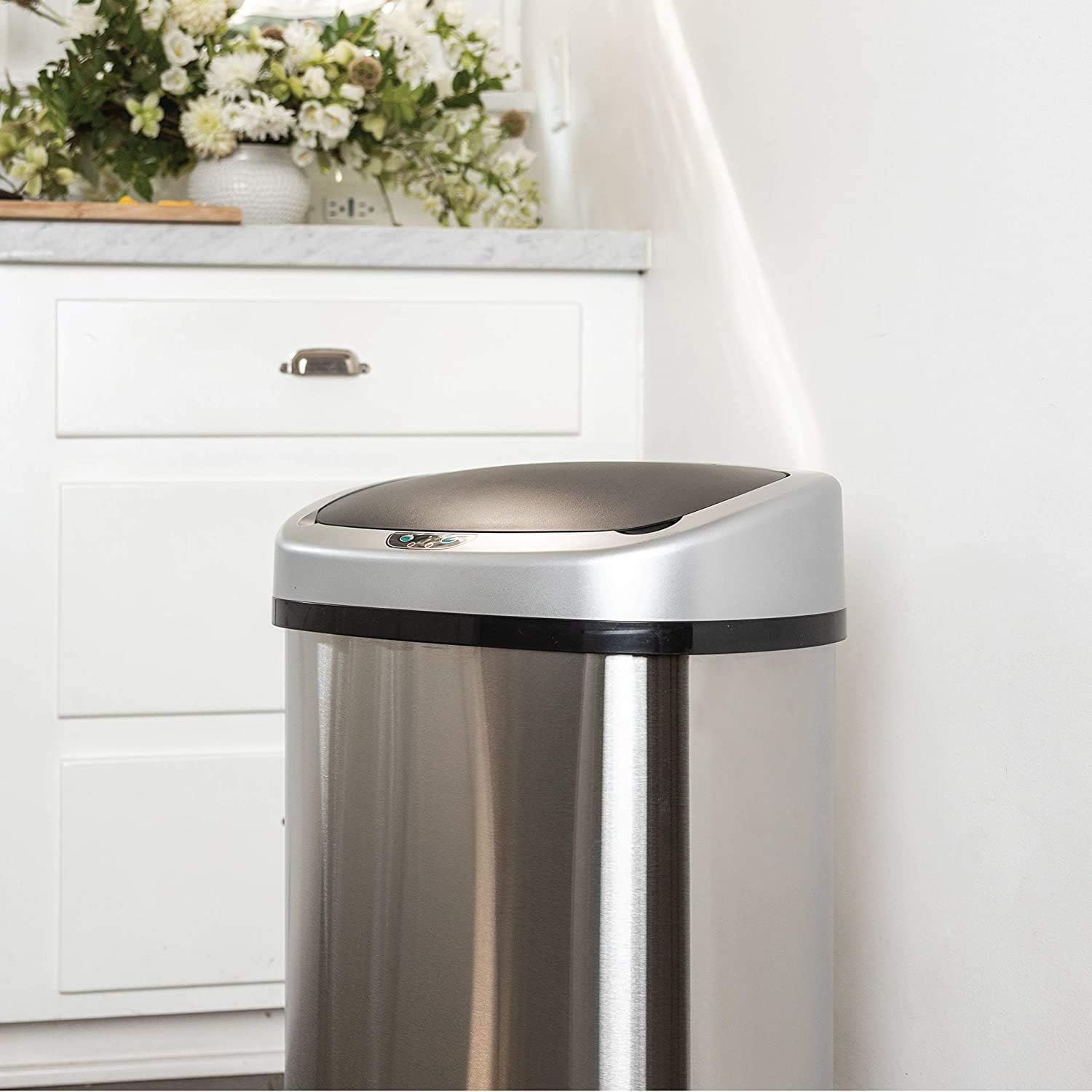 Automatic Kitchen Trash Can for Bathroom Bedroom Home Office 13 Gallon 50 Liter Automatic Touch Free High-Capacity Garbage Can with Lid Brushed Stainless Steel Waste Bin: Home & Kitchen