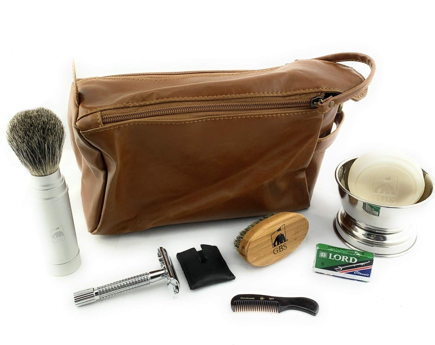 Safety Razor Double Edge Wood Handle Shaving 5 Free Blades Pouch travel