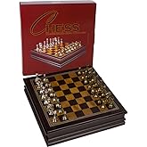 Grace Chess Inlaid Wood Board Game Set with Metal Pieces, Medium 12 x 12 Inch