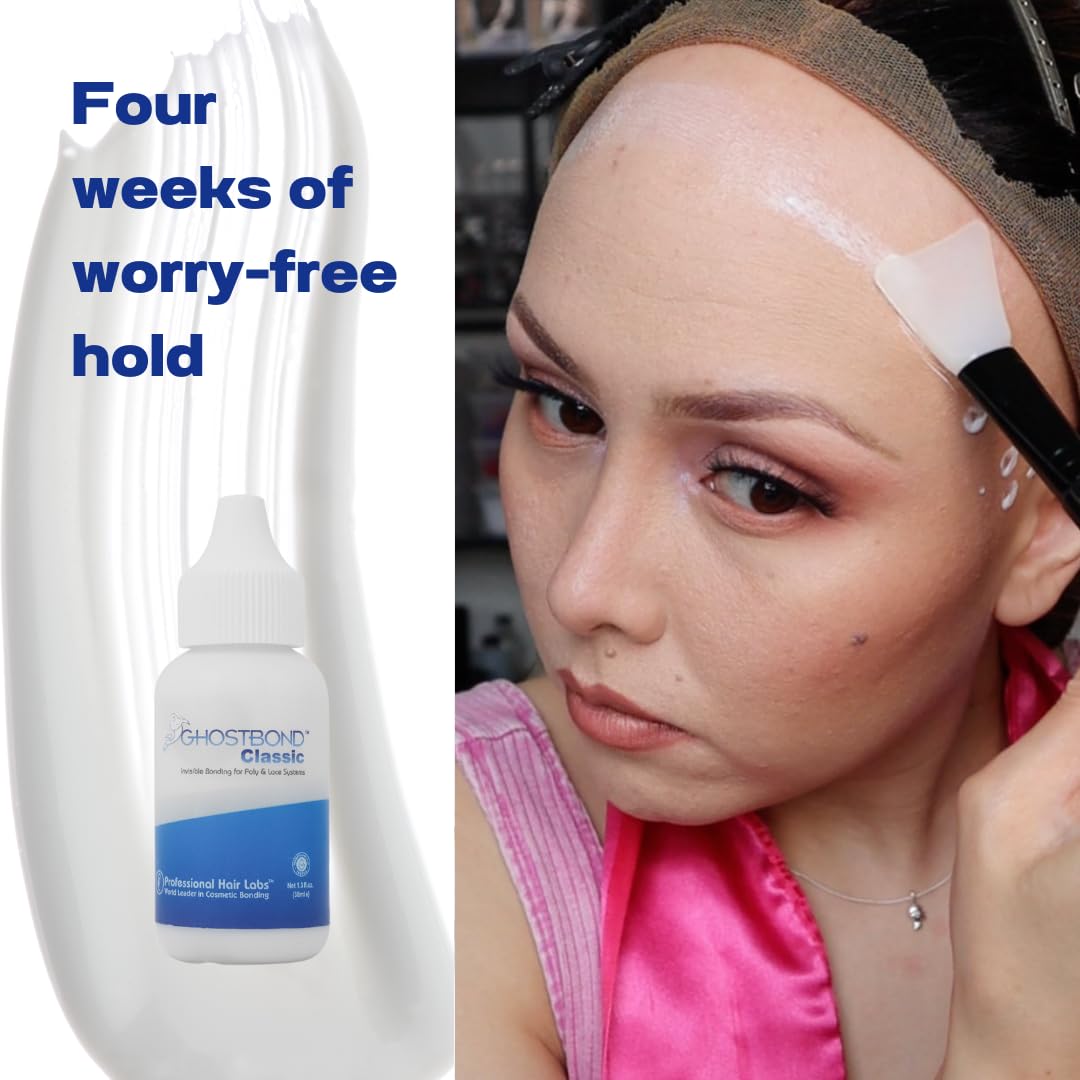 GHOSTBOND Classic Hair Replacement Adhesive 1.3oz - Invisible Wig Bonding Glue: Water & Oil-Resistant, Non-Toxic, Strong Hold For Secure and Natural-Looking Poly & Lace, Wigs & Toupee Systems