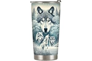64HYDRO 20oz Snow Wolf Tumbler, Gifts for Wolves Lovers, Coffee Tumbler for Men, Women, Stainless Steel Double Wall Vacuum In