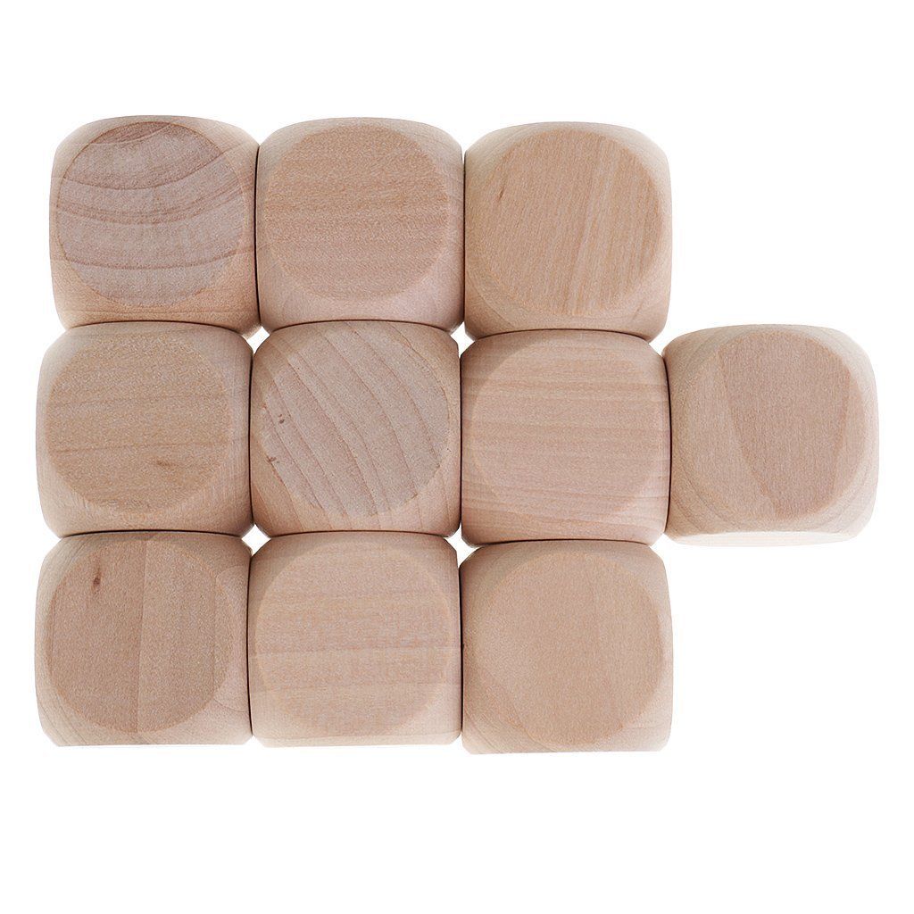 10x Wooden Plain Dice Dices Cube Cubes Blank Plain Unpainted Wood Six Sided 30 mm 3 cm