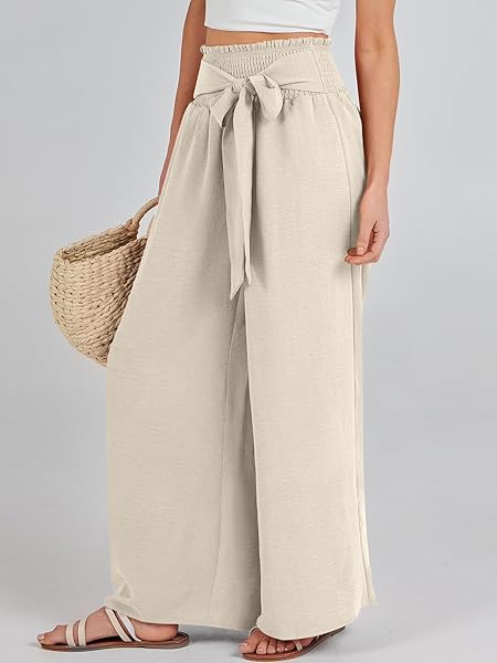 CARACILIA WOMEN PALAZZO SUMMER PANTS CASUAL HIGH WAISTED WIDE LEG BOHO PAJAMA FLOWY PANT VACATION CLOTHES TRAVEL OUTFITS X-LARGE APRICOT