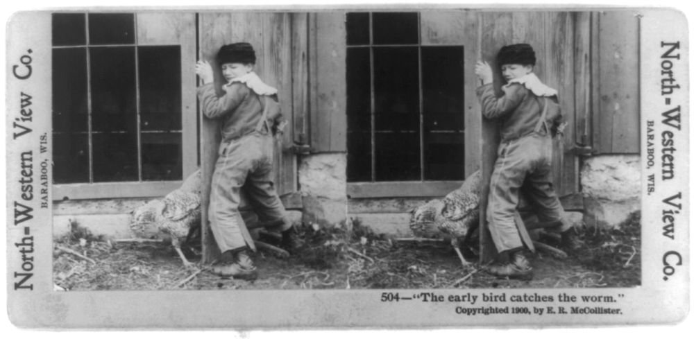 1900 Photo The Early Bird Catches The Worm Rear View Of Boy