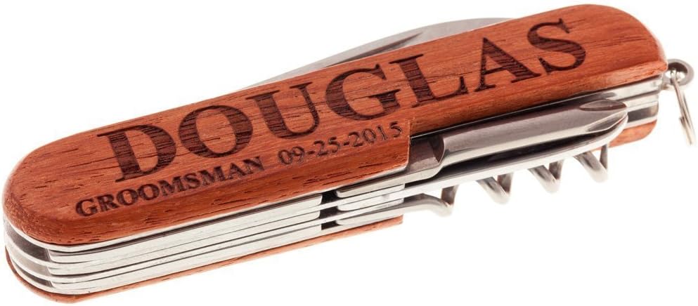 Double Side Engraved Personalized Wood Pocket Knife, Custom Engraved Multi-Tool, Father's Day, Groomsmen, Bachelor Party, Stocking Stuffer