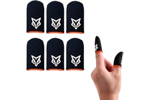SARAFOX Finger Sleeves Breathable Touchscreen for Mobile Games V1 (6pcs) Profesional Finger Gloves Gamer PUGB Free Fire COD (Black/Orange)