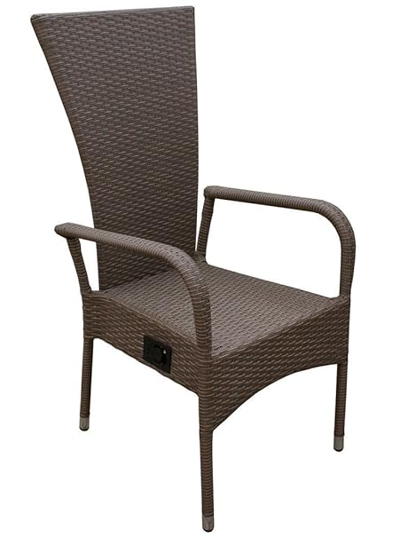 KMH®, Polyrattan Hochlehner Ben (Graubraun - stapelbar - stufenlos verstellbare Rückenlehne - 2 String) (#106122)