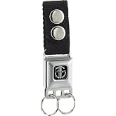 Buckle-Down Keychain - Mustang, One Size, Multicolor | Officially Licensed Ford Seatbelt Buckle Keychain, Detachable Nylon &amp; Stainless Steel Belt Loop Key Ring with Snaps