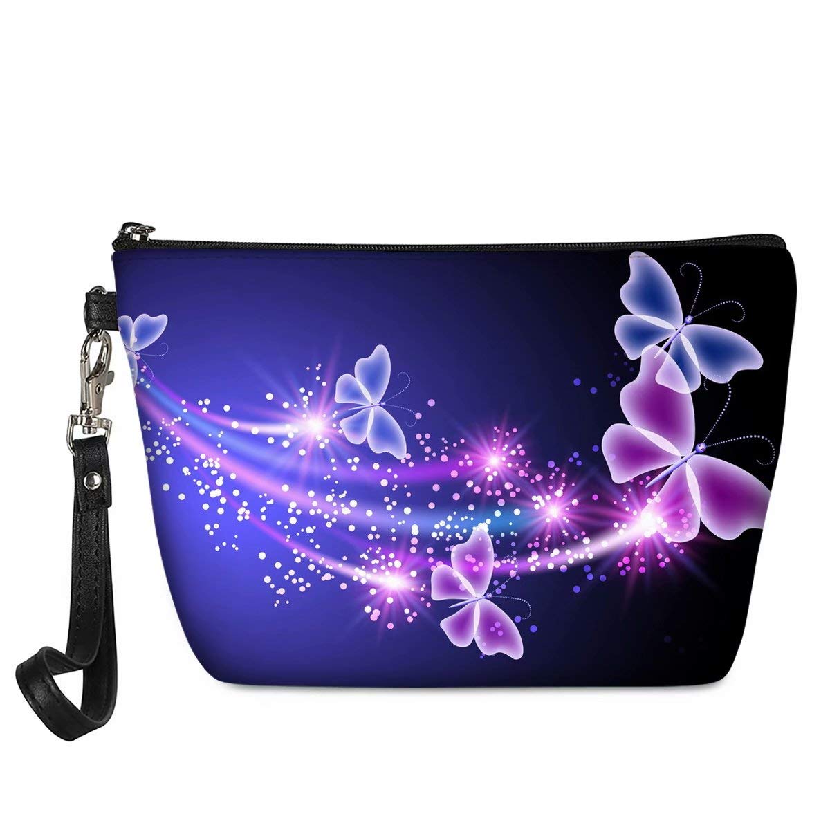 chaqlin Womens Ladies Make up Bag,Adorable Roomy Cosmetic Bag with PU leather Toiletry Kit Case Travel Portable Organizer Pouch with Galaxy Butterfly Pattern
