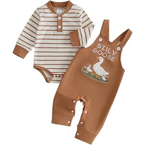 Kavousa Newborn Baby Boy Fall Winter Clothes Romper Overall Pants Outfit | Newborn Baby Boy Outfit, Long Sleeve Romper with O