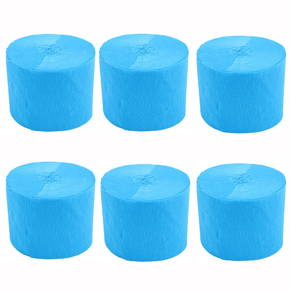 ANCLLO 6 Rolls 4.5cm x 25m Crepe Paper Party Streamers, Streamers Backdrop Hanging Decorations for Birthday Party, Wedding and Festival Decorations, Blue