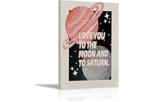 KEUSPI pink room deocr Love You to The Moon and to Saturn Wall Decor pink Saturn Canvas Wall Art pink room Painting Paints Picture deocr For Bedroom Girls Room11x14