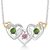 Gem Stone King 925 Silver and 10K Yellow Gold Pink Lab Grown Diamond Green Tourmaline Heart Shape Pendant Necklace For Women (0.81 Cttw, with 18 Inch Chain)