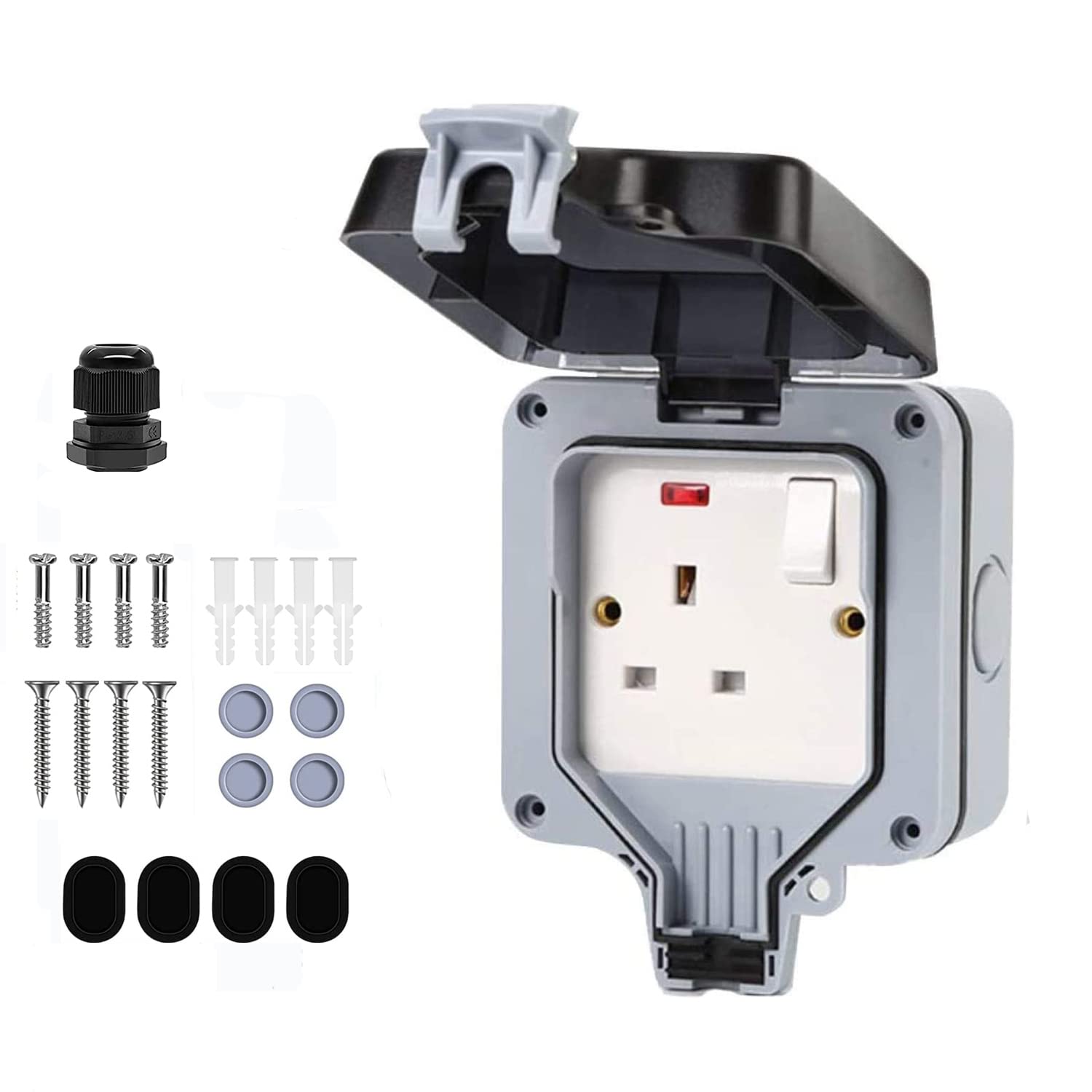 Demoyaya Single Outdoor Single Socket, IP66 1 Gang Waterproof Single Socket, Wall Electrical Outlets Outside Use Plug Socket Box