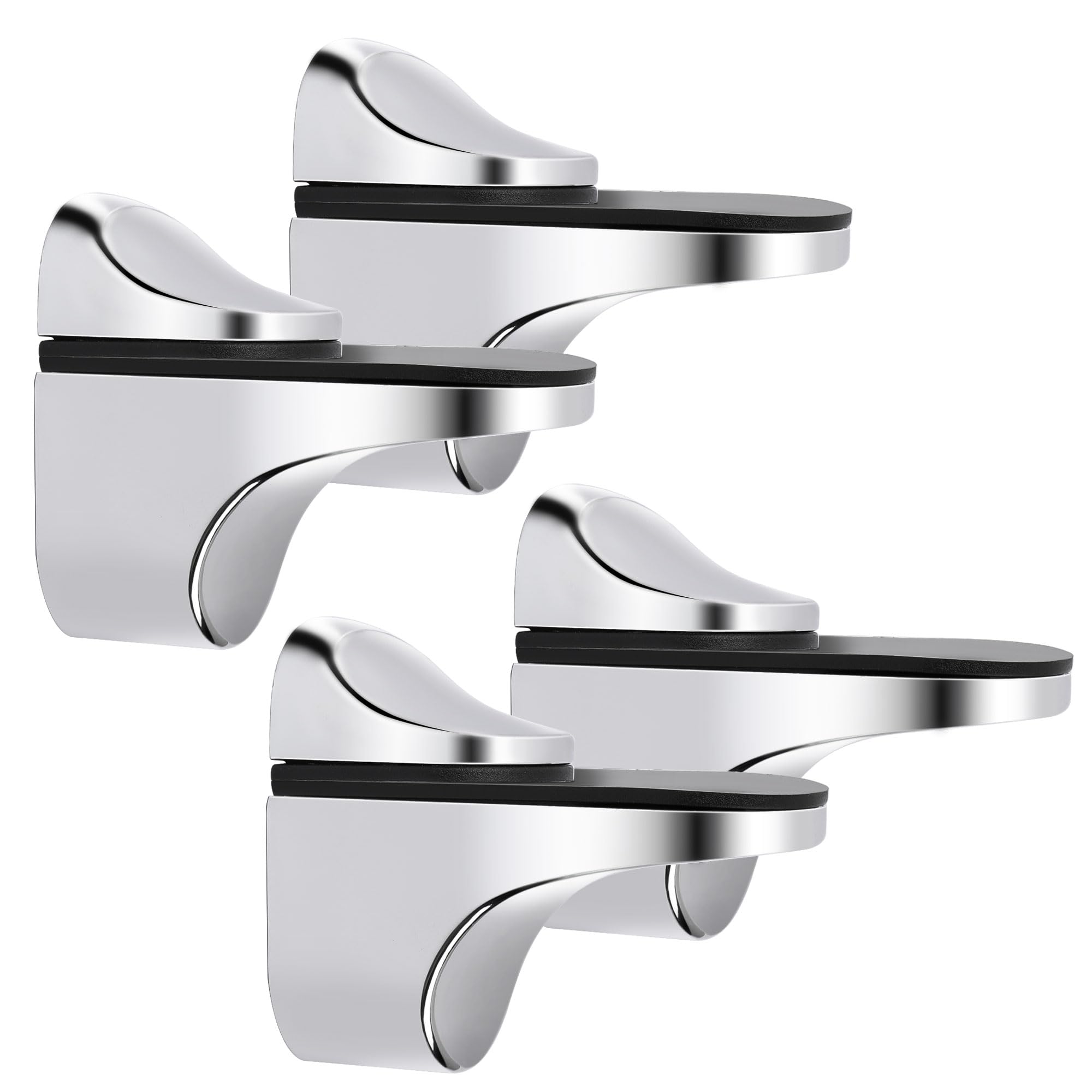 Mooche 4Pcs Adjustable Glass Shelf Brackets, Glass Clamp Wall Mount Floating Shelf Support Holder for Bathroom, Adaptive 5-18mm Thickness Glass, Chrome Finished