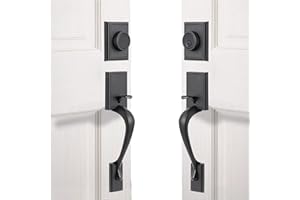 GUA OYH Door Handle Sets Double Front Door Handle Set with Handle Lever Matte Black Double Door Handleset with Dummy Heavy Duty Front Door Lock Set Double Door Handles for Front Door or Office Door