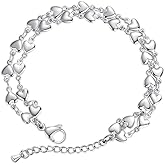 mnmoom Heart Bracelet for Women,7-8.5 Inches Adjustable Stainless Steel heart Link Chain, Silver and 14k Gold, Rose gold plating
