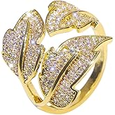 Kokoma Elegant Leaf Wrap Finger Statement Ring for Women Cubic Zirconia Open Finger Ring Engagement Promise Eternity Rings Adjustable Dainty Jewelry
