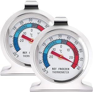 Anvin Refrigerator Thermometers Large Dial Freezer Thermometer with Dual-Scale -30~30°C/-20~80°F for Freezer Refrigerator Cooler, Hooks or Stands Alone Thermometers Durable Steel (Pack of 2)
