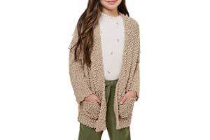 Imily Bela Girls Cardigan Open Front Popcorn Knit Long Sleeve Sweaters Coat with Pockets