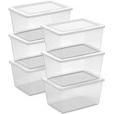 Sterilite Clear Storage Box Stackable Tote, 58 Quart, 6-Pack | Clear Plastic Container with Secure Snapping Lids for Home and Office Organization, White