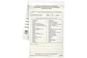 Forklift Operator Daily Checklist 25-pk. - Bilingual, Book Format with 31 Sets, 2-Ply, Carbonless, 5.5" x 8.5", Safety & Maintenance Forklift Checklist Inspection Book, J. J. Keller & Associates, Inc.