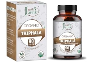 Just Jaivik Organic Triphala (Amla + Bibhitaki + Haritaki) Tablets - A Dietary Supplements - 750 mg (Pack 90 Organic Tablets) | Balancing Formula for Detoxification & Rejuvenation