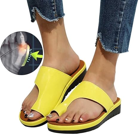 Amazon Co Jp 大きいつま先外反母趾サポートプラットフォームサンダル足 の親指用痛みを和らげる 外反母趾外反母趾痛バニオンコレクター用バニオスプリント付きシューズ女性たち イエロー 37 ホーム キッチン