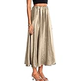ChiaoLezhee Women's Heavy-Drape Satin Maxi Skirt, Elastic High Waisted A-Line Formal Skirts for Special Occasions