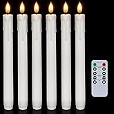 Homemory 6 Pcs Flameless Taper Candles with Remote, Timer, Dimmer, 9.6 Inches Plastic White Led CandleSticks with Flickering Light, Battery Operated Window Candles for Halloween Christmas Decoration