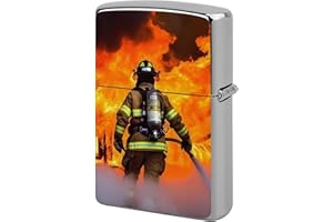 Firefighter Fireman Flame Lighter Case Metal Double-Sided Graffiti Lighter Cover Lighters Protective Sleeve for Women Men Sta