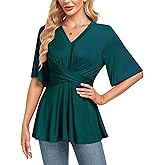 MINTLIMIT Womens Peplum Tops 2025 V Neck Ruffle Short Sleeve Tie Back Elegant Blouse Dressy Casual Work Shirts