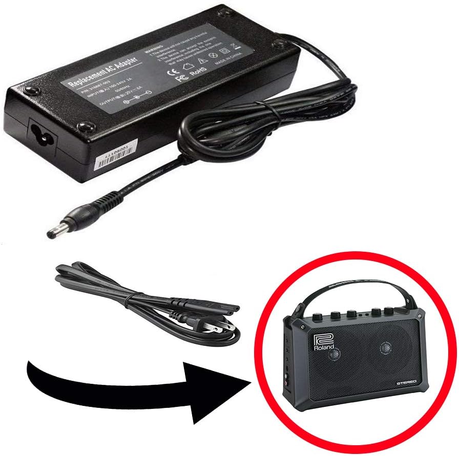 AC Power Adapter Power Supply Replacement Charge + Power Cord, Compatible with Roland Mobile Cube Stereo Guitar Amp