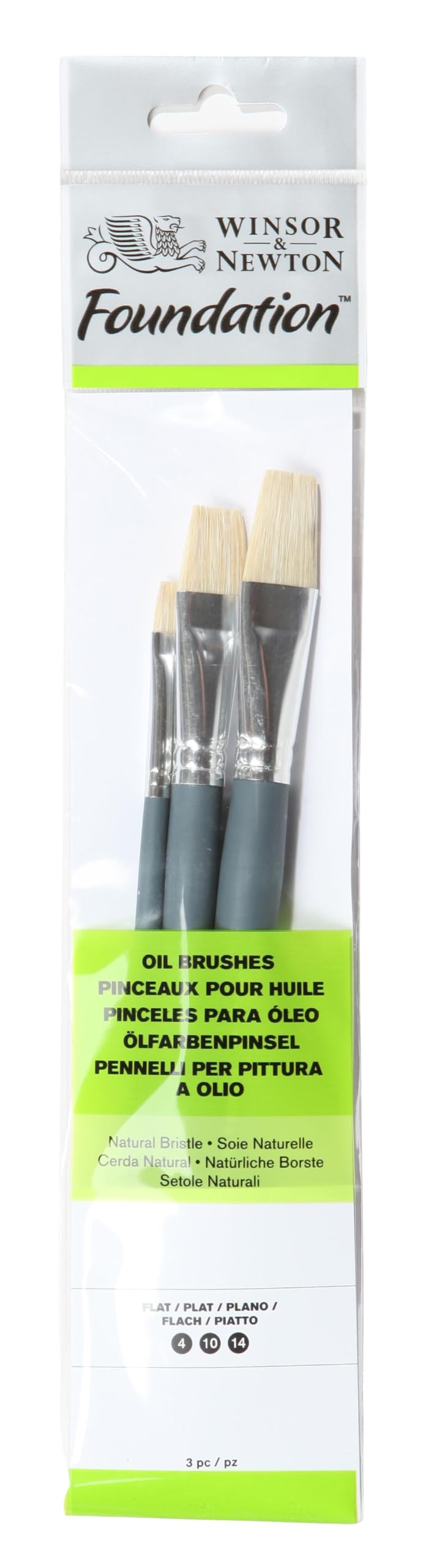 Winsor & Newton 5295020 Foundation Brush Set, Oil Brush, Set of 3, Flat Brush No. 4.10, 14 - Short Handle