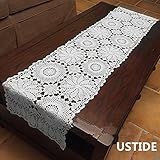 USTIDE Rustic Floral Table Runner Handmade Crochet Table Doily White 15