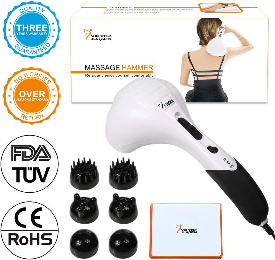 VIKTOR JURGEN Handheld Back Massager - Double Head Electric Full Body Massager - Deep Tissue Percussion Massage for Muscles, Head, Neck, Shoulder, Back, Leg, Foot -Best Gifts for Women/Men: Health & Personal Care