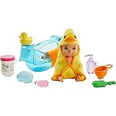 Barbie Skipper Babysitters Inc. Feeding and Bath-Time Playset with Color-Change Baby Doll, Bathtub, Popsicle Sponge and Bath-Time Accessories Including Duck-Shaped Towel