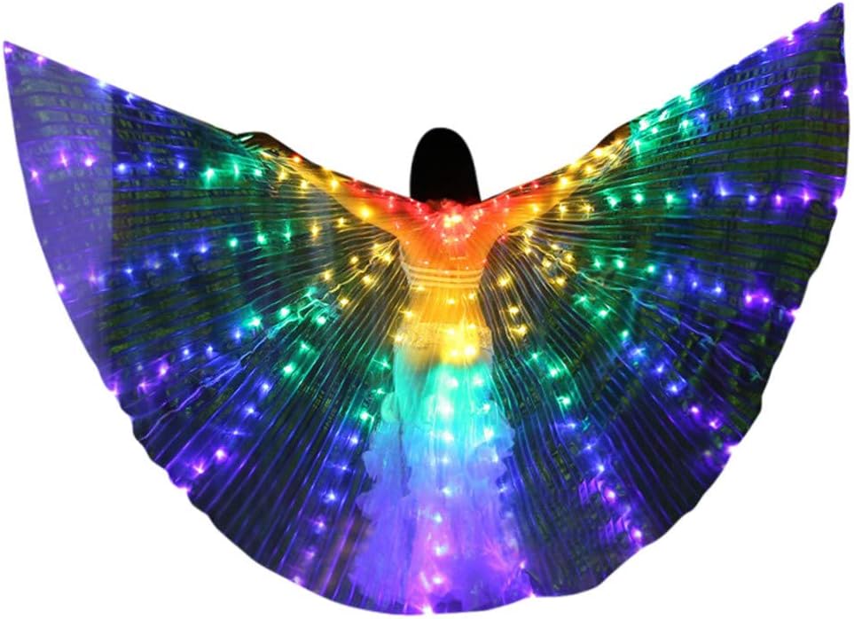 Isis Wings,SuperUS Belly Dance LED Angel Isis Wings with Flexible Sticks Women's Egyptian Egypt Belly Dance Costume Bifurcate ISIS Wings (1 Set, Multicolor A)